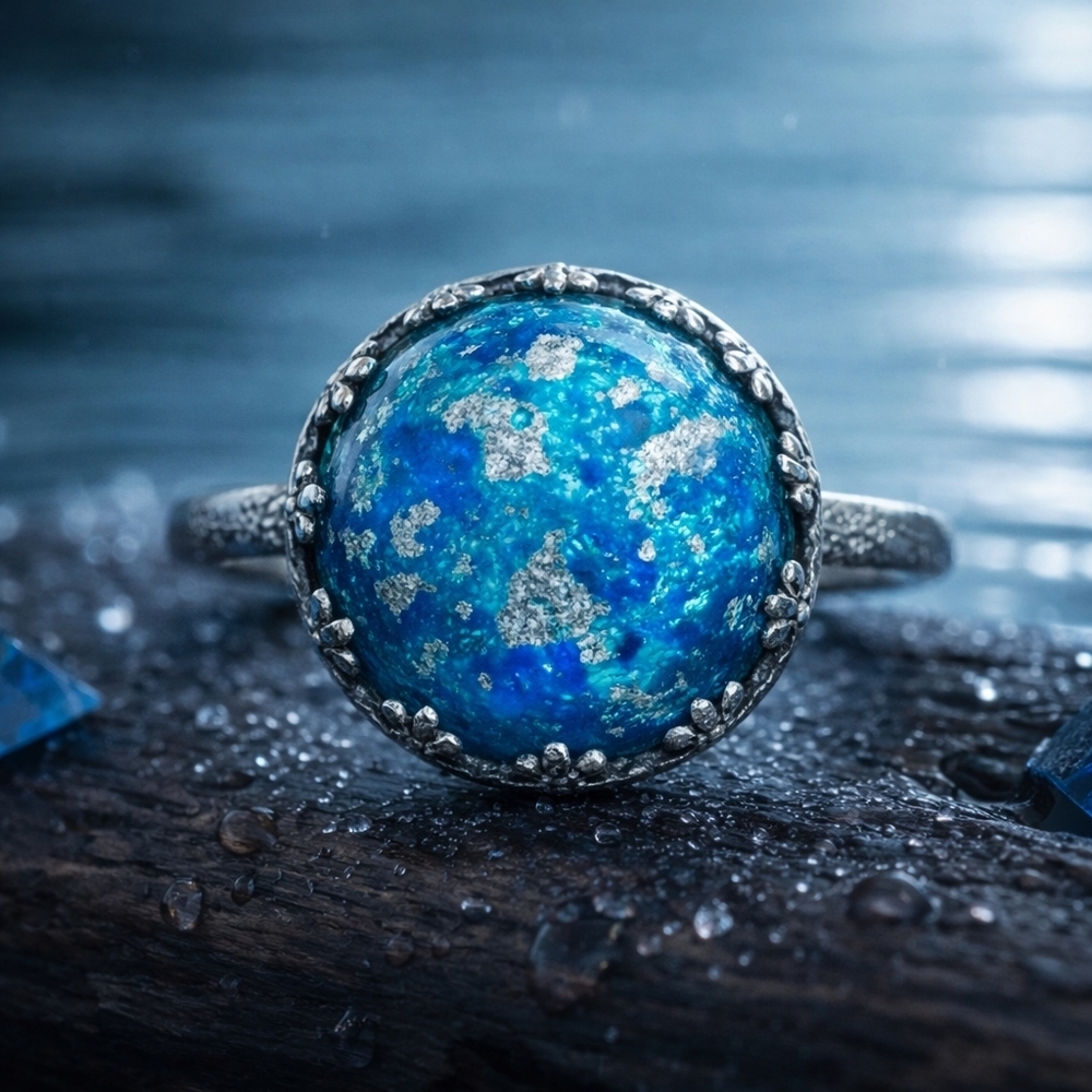 S925 Sterling Silver Adjustable Ring with Opalescent Earth Stone 🌿🌎